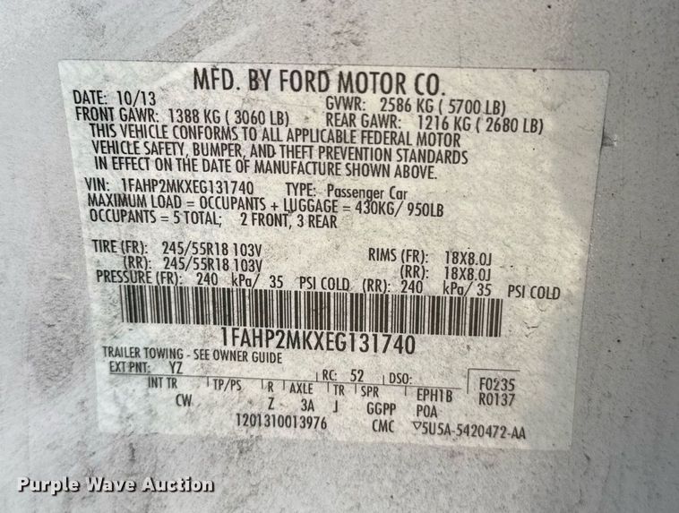 image for item NO9522 2014 Ford Taurus Police Interceptor