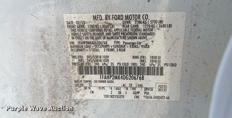 image for item NO9523 2013 Ford Taurus Police Interceptor