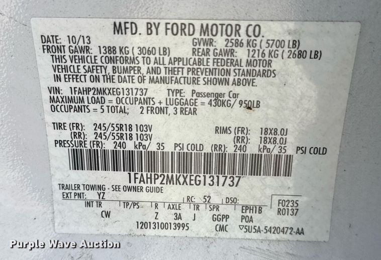 image for item NO9524 2014 Ford  Taurus Police Interceptor