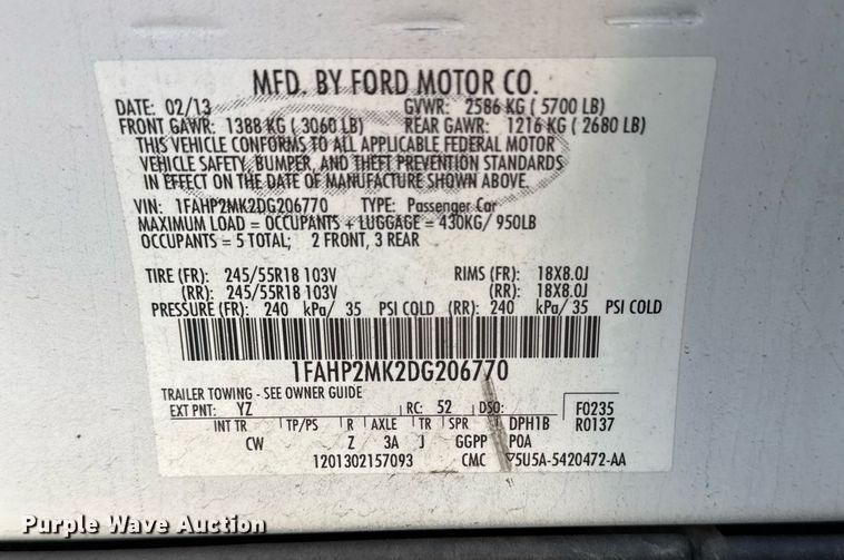 image for item NO9525 2013 Ford Taurus Police Interceptor