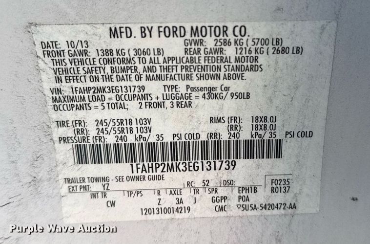 image for item NO9526 2014 Ford Taurus Police Interceptor