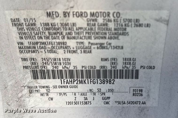 image for item NO9527 2015 Ford Taurus Police Interceptor