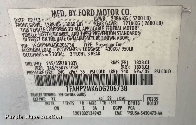 image for item NO9529 2013 Ford Taurus Police Interceptor