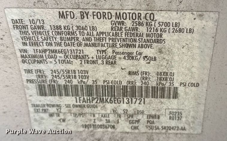 image for item NO9531 2014 Ford Taurus Police Interceptor