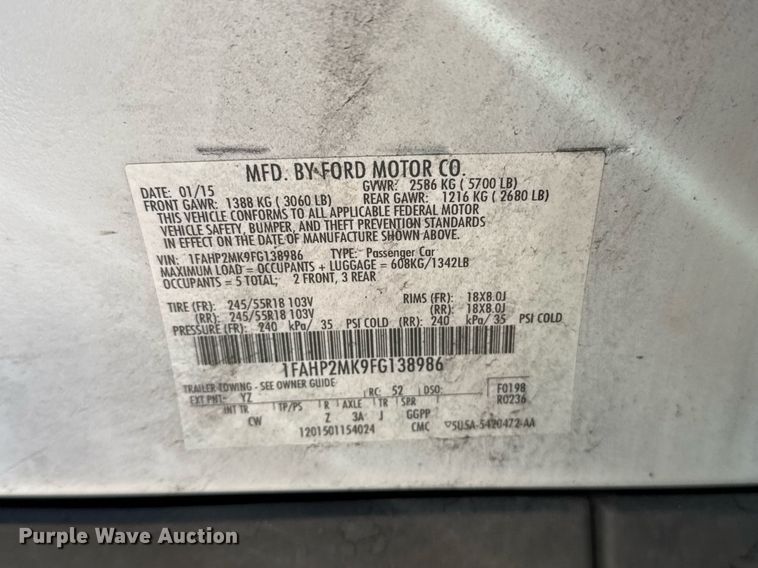 image for item NO9532 2015 Ford Taurus Police Interceptor 