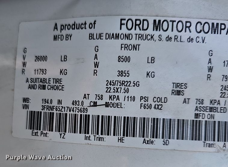 image for item OJ9000 2007 Ford F650 box truck