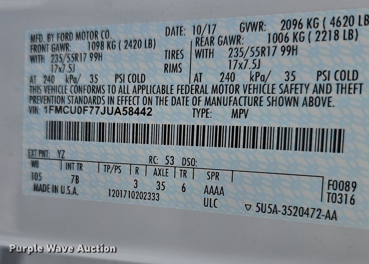 image for item OJ9017 2018 Ford  Escape  SUV