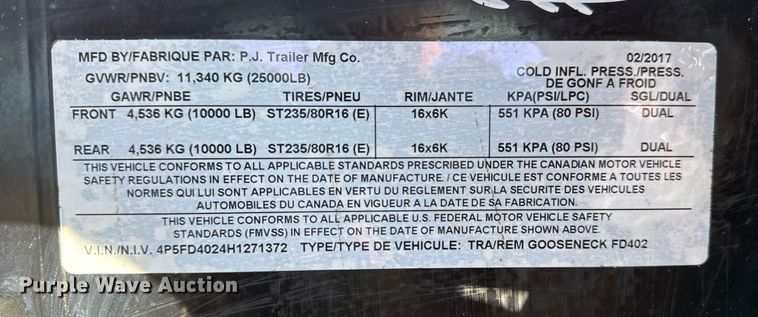 image for item DO7586 2017 PJ Trailers FD402 flatbed trailer