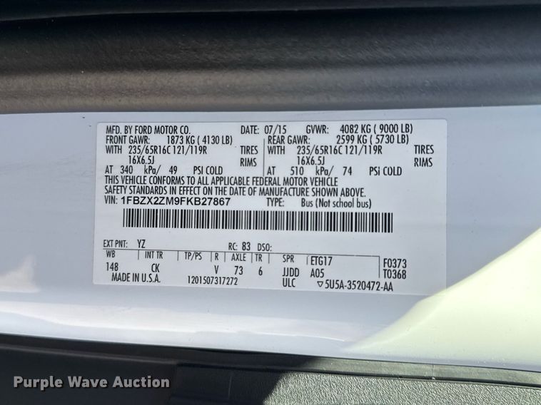 image for item DO7597 2015 Ford Transit 350 XLT van