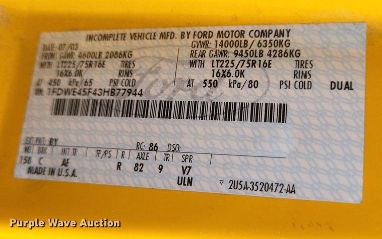 image for item DR4887 2003 Thomas E450 Super Duty  school bus