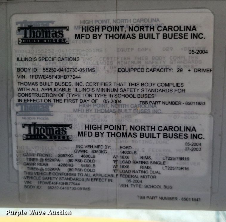 image for item DR4887 2003 Thomas E450 Super Duty  school bus