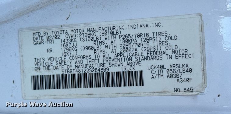 image for item DU9492 2002 Toyota Tundra Access Cab pickup truck