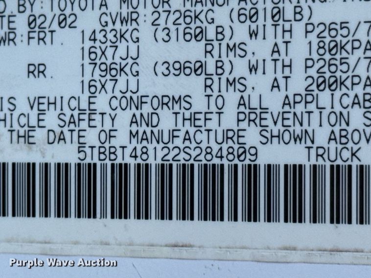 image for item DU9492 2002 Toyota Tundra Access Cab pickup truck