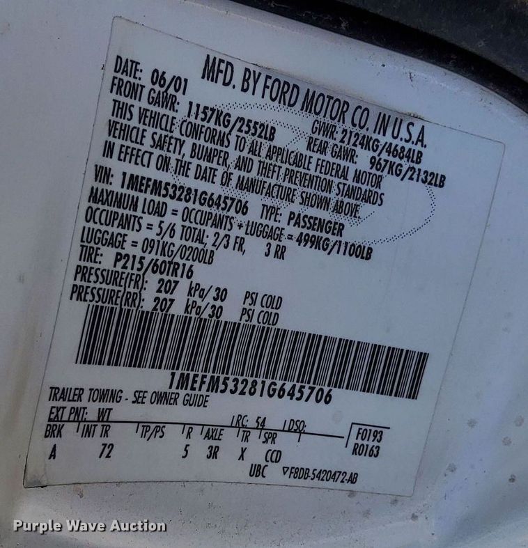 image for item DV6548 2001 Mercury  Sable LS 