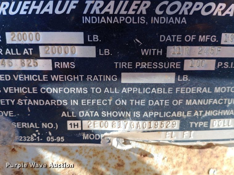 image for item DW0804 1986 Fruehauf EL FI trailer dolly