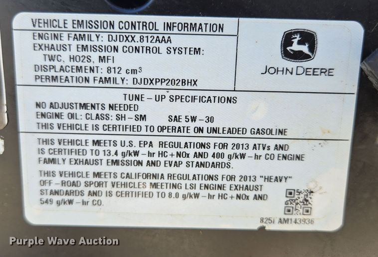 image for item DW2501 2013 John Deere 825 utility vehicle