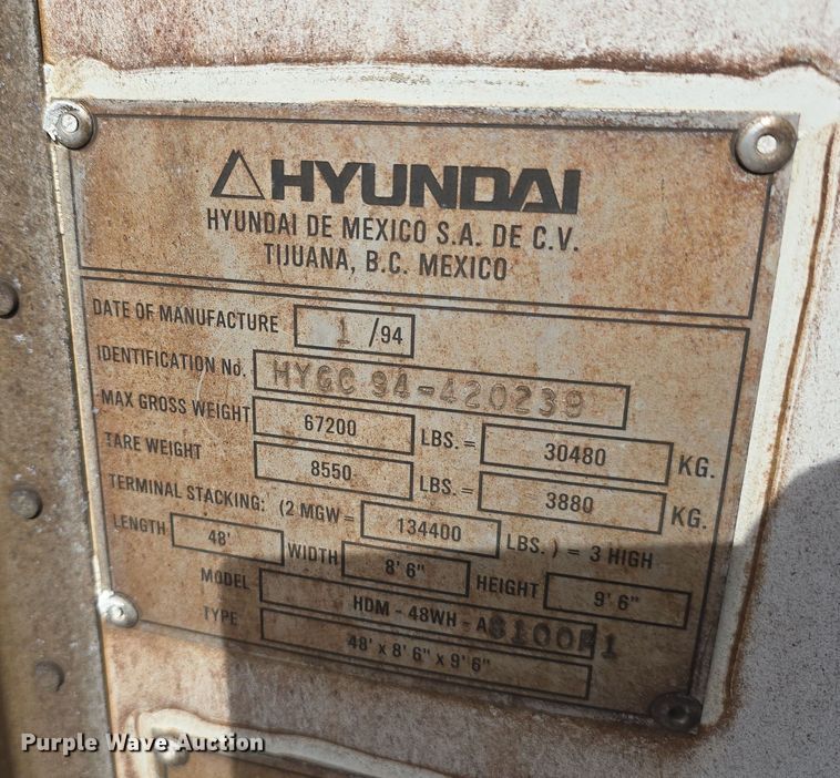 image for item DW3891 1994 Hyundai HDM-48WH-A8100R1 shipping container