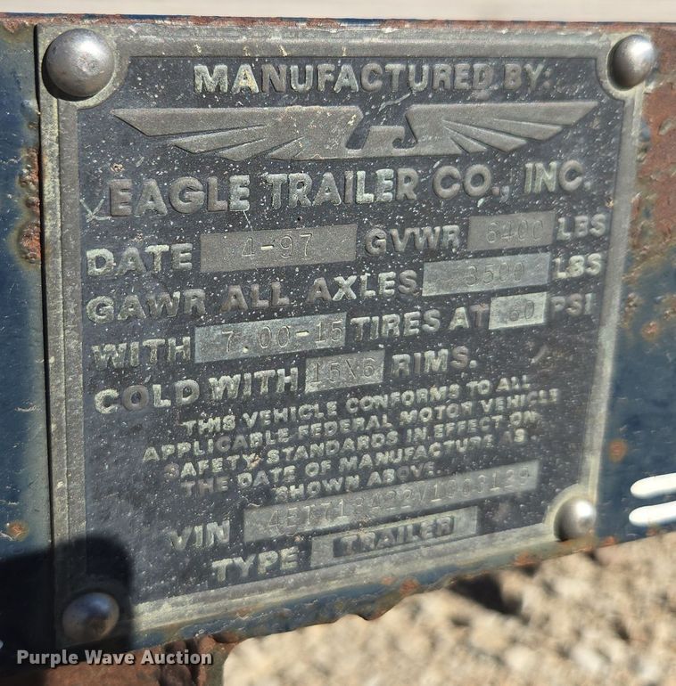 image for item EE7846 1997 Eagle utility trailer