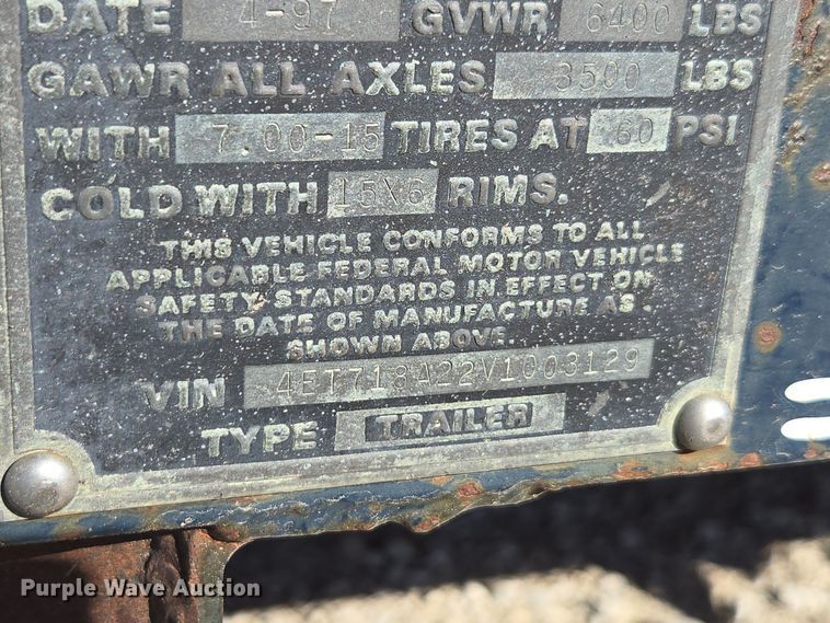 image for item EE7846 1997 Eagle utility trailer