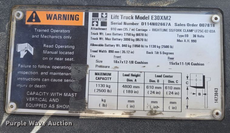 image for item EE8624 Hyster  E30XM2 forklift