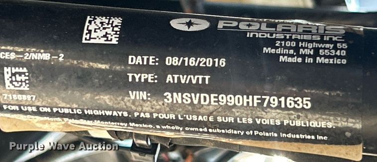 image for item EG1120 2017 Polaris RZR XP 1000 utility vehicle