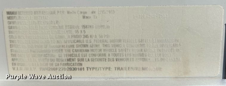 image for item EG1154 2013 Wells Cargo enclosed cargo trailer