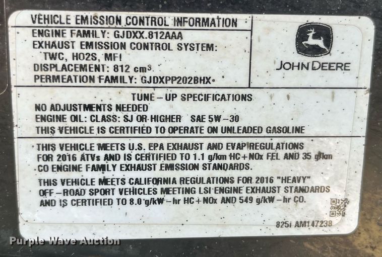 image for item EH2904 2016 John Deere Gator 825i utility vehicle