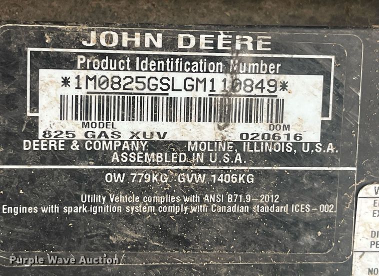 image for item EH2909 2016 John Deere 825 Gas XUV utility vehicle