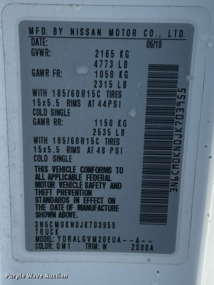 image for item EH7112 2018 Nissan NV200 SV van