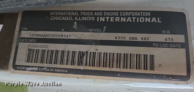 image for item EI4049 2003 International 4300 SBA crane truck