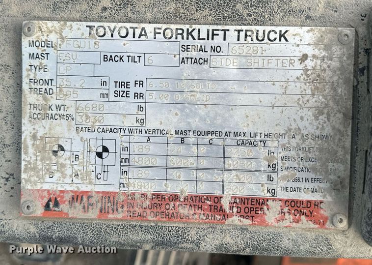 image for item EI4051 2005 Toyota 7FGU18 forklift