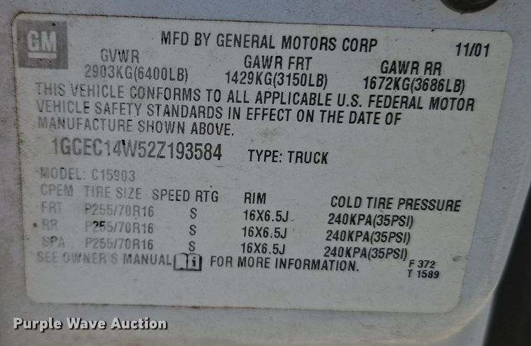 image for item EI8474 2002 Chevrolet  Silverado 1500 pickup truck