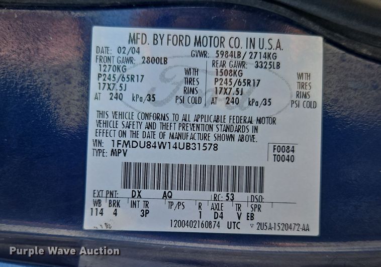 image for item EI8477 2004 Ford Explorer  SUV