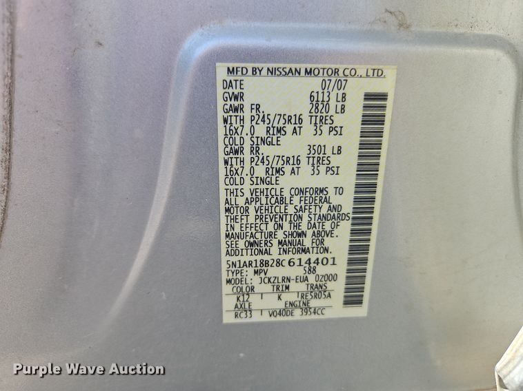 image for item EI8482 2008 Nissan  Pathfinder LE SUV