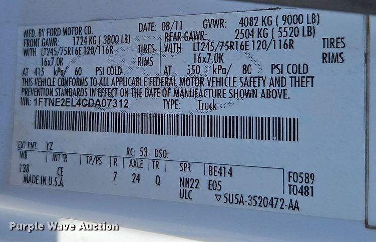 image for item EI8484 2012 Ford  Econoline E250 van