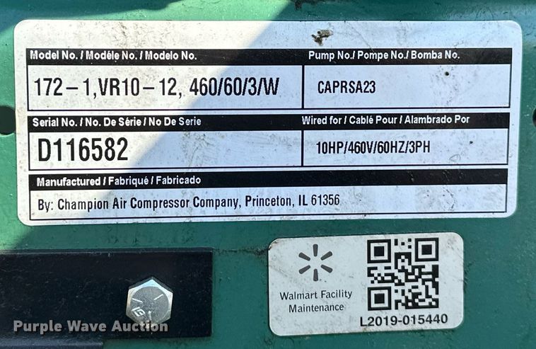 image for item EJ4965 2013 Champion  172-1 air compressor