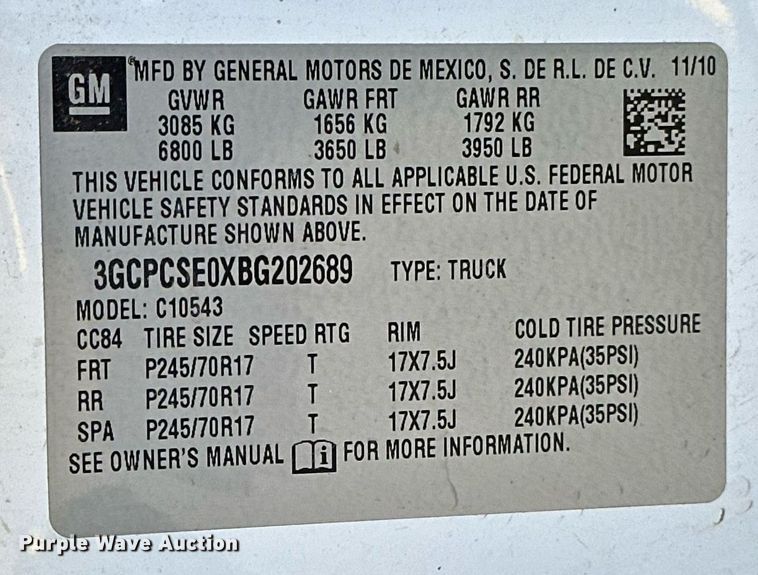 image for item EJ5015 2011 Chevrolet  Silverado 1500 Crew Cab pickup truck