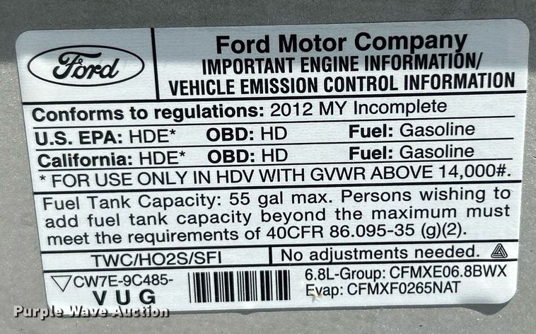 image for item EK3596 2012 Ford E450 Super Duty van cab and chassis