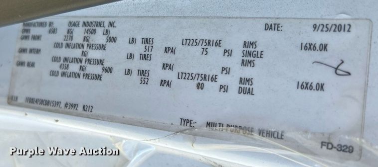 image for item EK3596 2012 Ford E450 Super Duty van cab and chassis