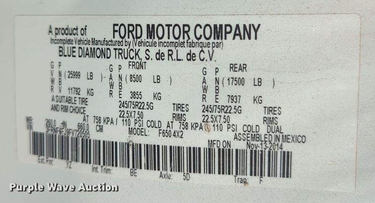 image for item EQ2382 2015 Ford F650 box truck