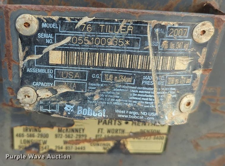 image for item EQ2426 2007 Bobcat 76 Tiller skid steer tiller