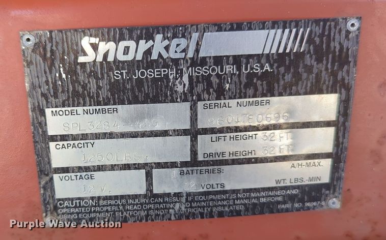 image for item EQ2428 1996 Snorkel SPL3284-4AG scissor lift