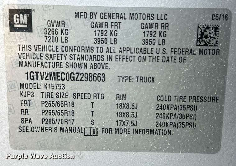 image for item ER8145 2016 GMC Sierra 1500 Double Cab pickup truck