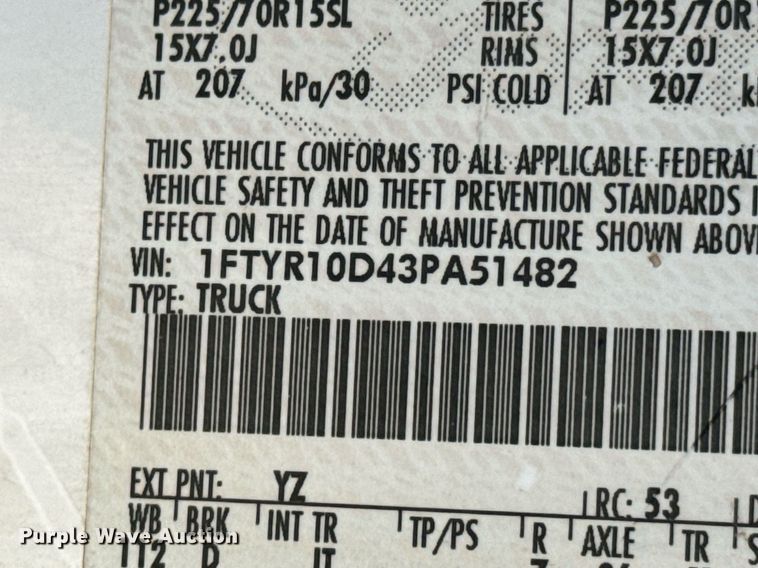 image for item JE9322 2003 Ford Ranger pickup truck