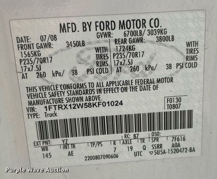 image for item JE9325 2008 Ford F150 SuperCab pickup truck