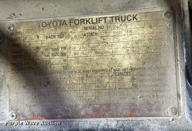 image for item JE9333 Toyota 7FGU35 forklift