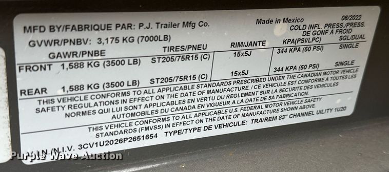 image for item MS9846 2023 PJ 1U20 utility trailer