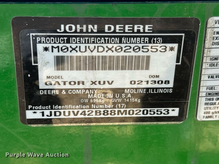image for item MS9860 2008 John Deere Gator 850D utility vehicle
