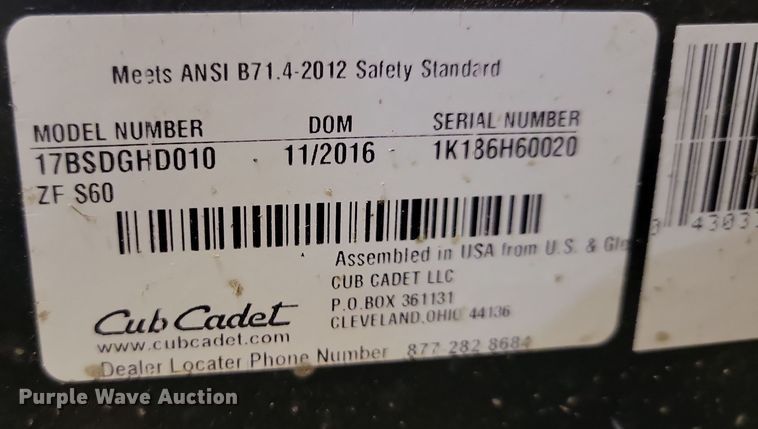 image for item OH9296 2016 Cub Cadet Z-Force S lawn mower