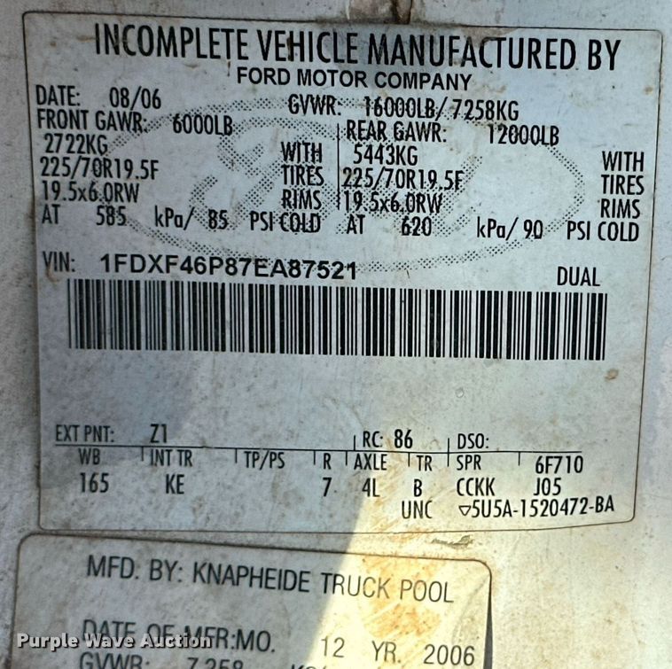 image for item DD3315 2007 Ford F450 Super Duty XL utility / service truck